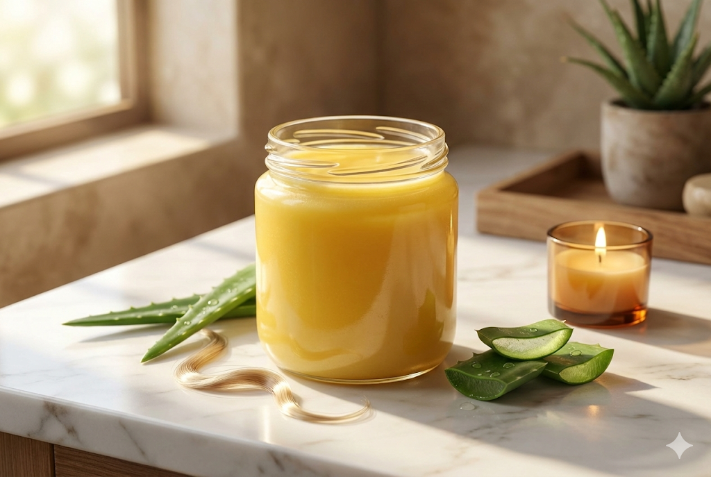 Best Organic Ghee for Skin & Hair 2025 - Premium A2 Ghee in Glass Jar with Aloe and Silk