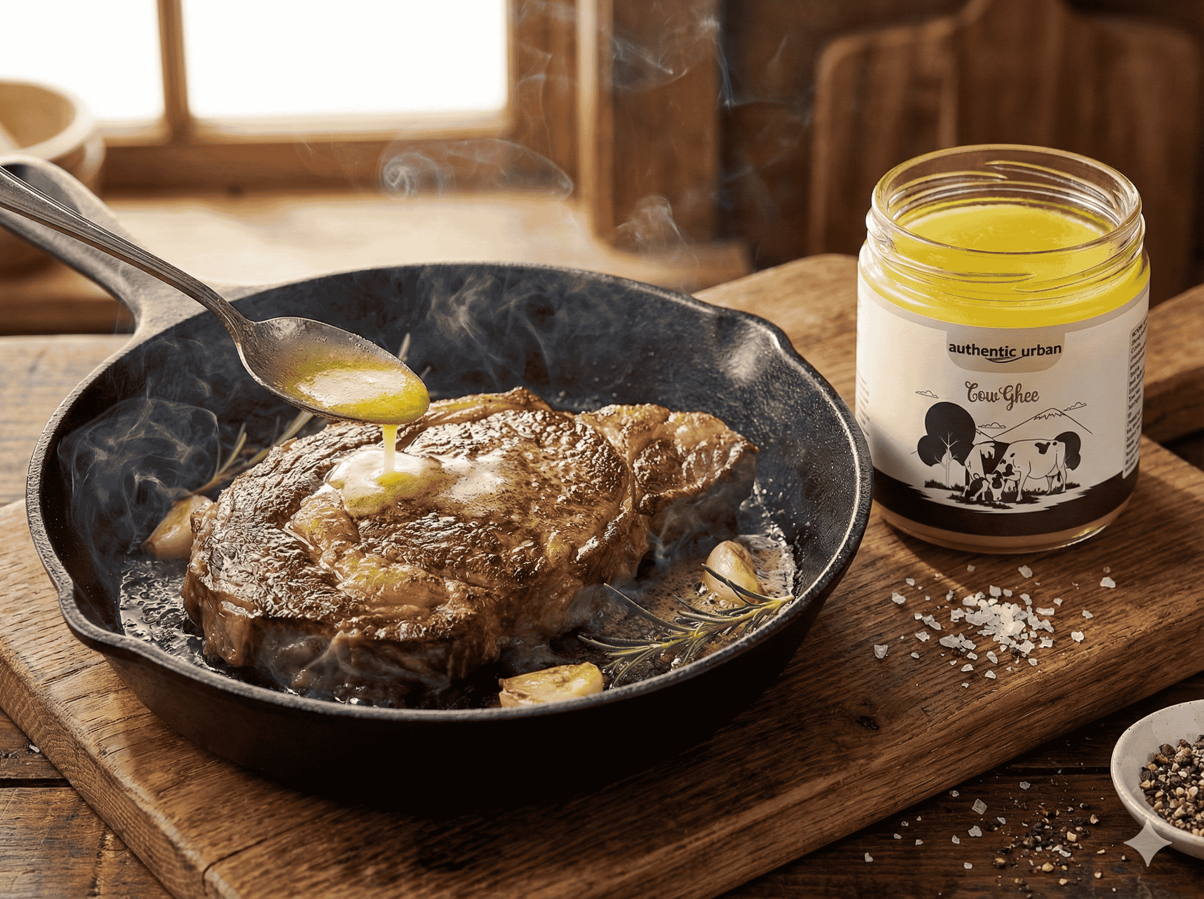 Juicy Ribeye Steak Seared in A2 Ghee