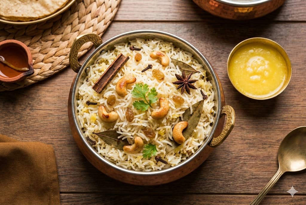 Ghee Rice Recipe - Restaurant-style aromatic basmati rice cooked in pure A2 ghee with whole spices
