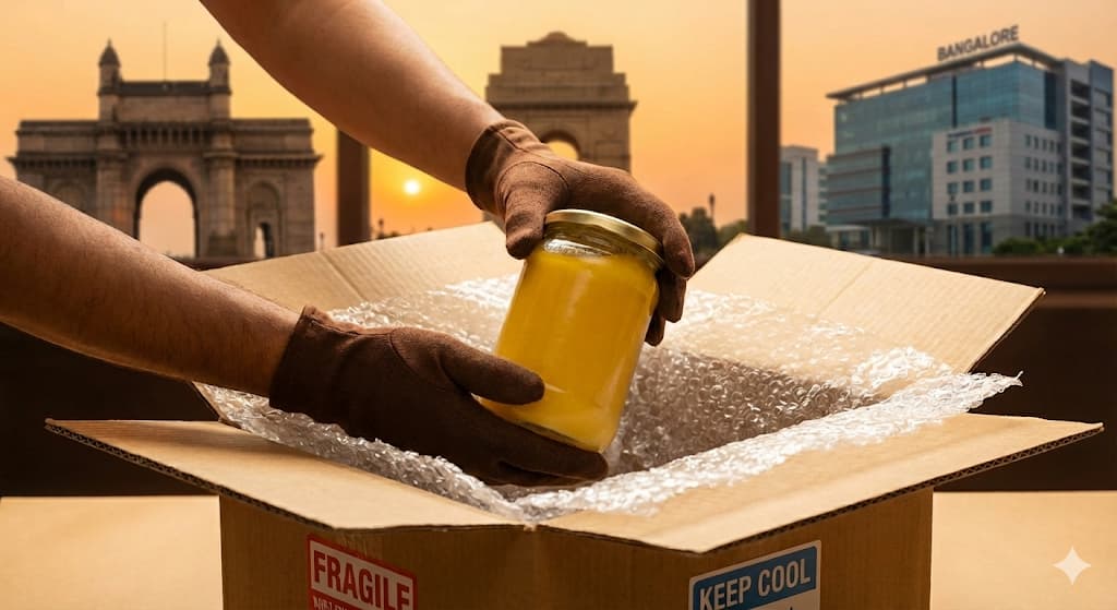 A2 Ghee Home Delivery India - Premium packaging for safe delivery across Mumbai, Delhi, Bangalore and major cities
