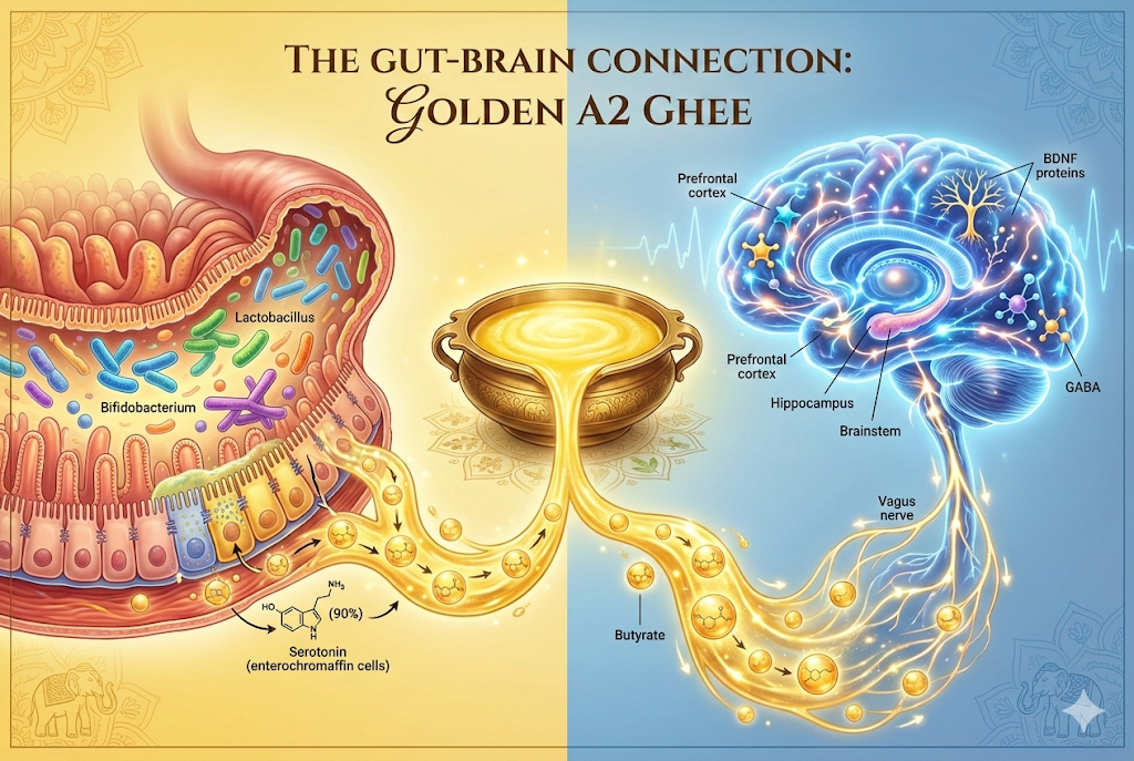 Ghee for Gut-Brain Axis - Butyrate Supporting Mental Health, Serotonin Production, and Brain-Gut Connection