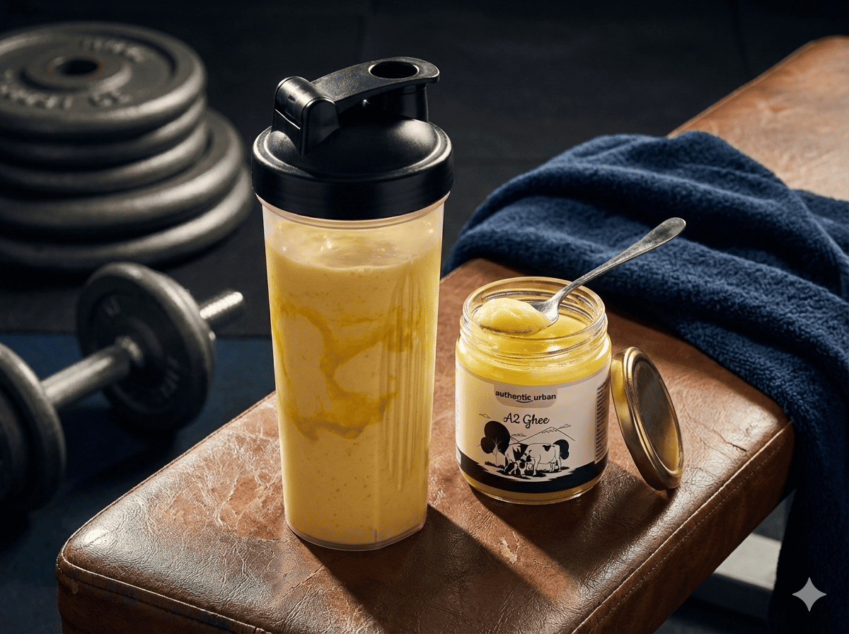 Athlete drinking ghee for muscle recovery