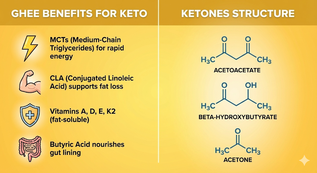 Ghee Keto Benefits - MCTs, CLA, vitamins, and butyric acid for optimal ketosis