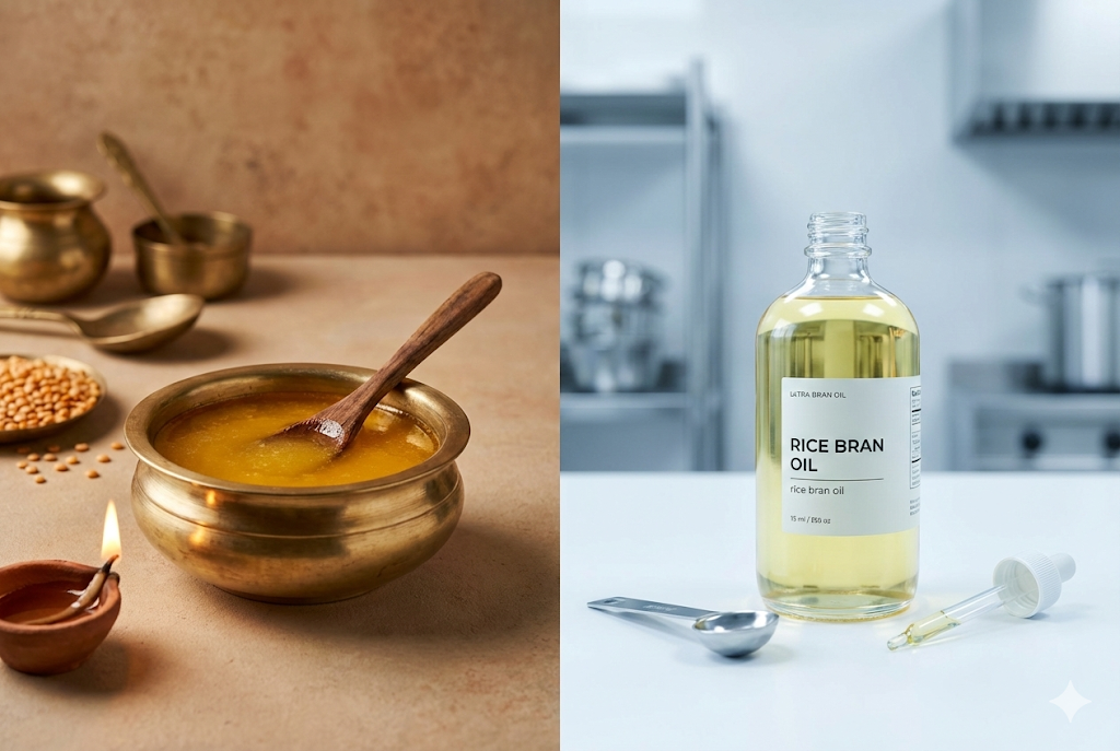Ghee vs Rice Bran Oil - Complete Health Comparison for Indian Cooking
