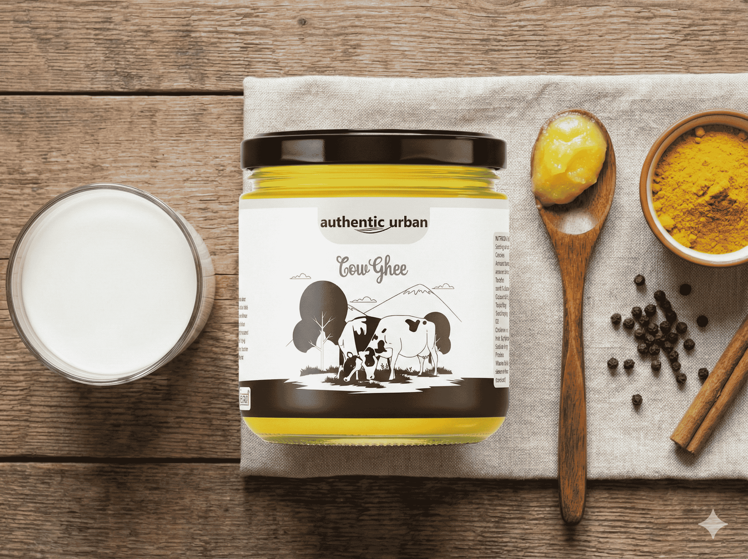 Ingredients for Golden Milk - Turmeric, Ghee, Milk, Pepper