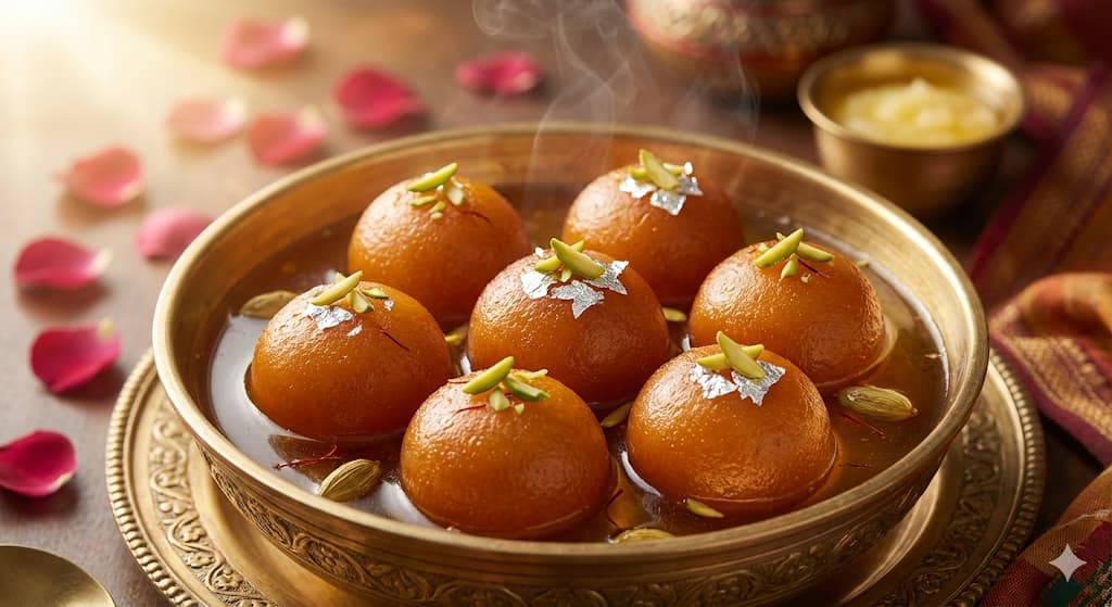 Gulab Jamun Recipe with Pure Ghee - Soft Spongy Milk Balls in Rose Syrup