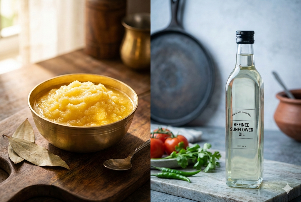 Ghee vs Sunflower Oil - Complete Health Comparison for Indian Cooking