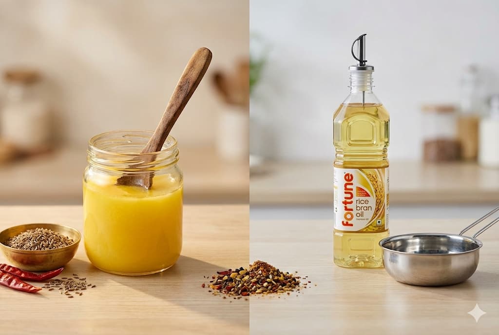 Ghee vs Rice Bran Oil - Complete Health Comparison for Indian Cooking