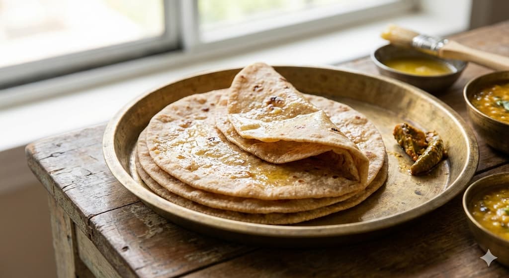 Ghee Chapati Recipe - Soft, fluffy whole wheat Indian flatbread brushed with pure A2 ghee
