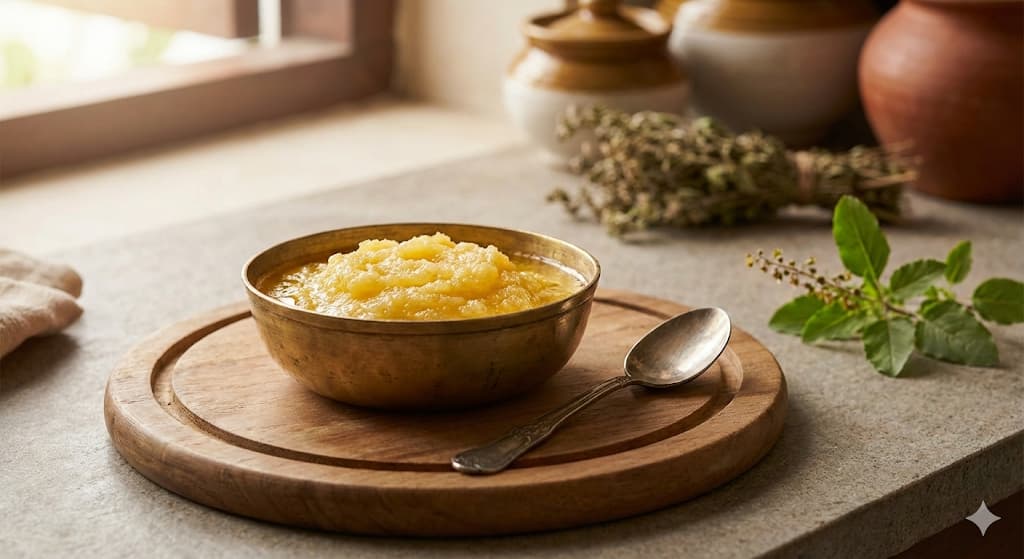 10 amazing health benefits of ghee – pure desi ghee in traditional brass bowl, digestion immunity and nutrition