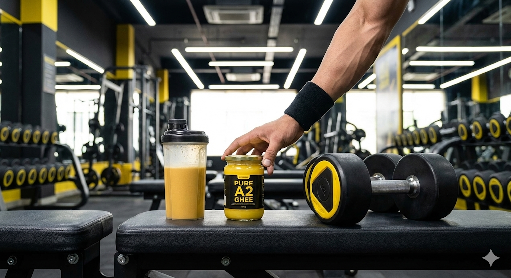Ghee for Muscle Building and Gym Performance - Pure A2 Ghee with Protein Shake