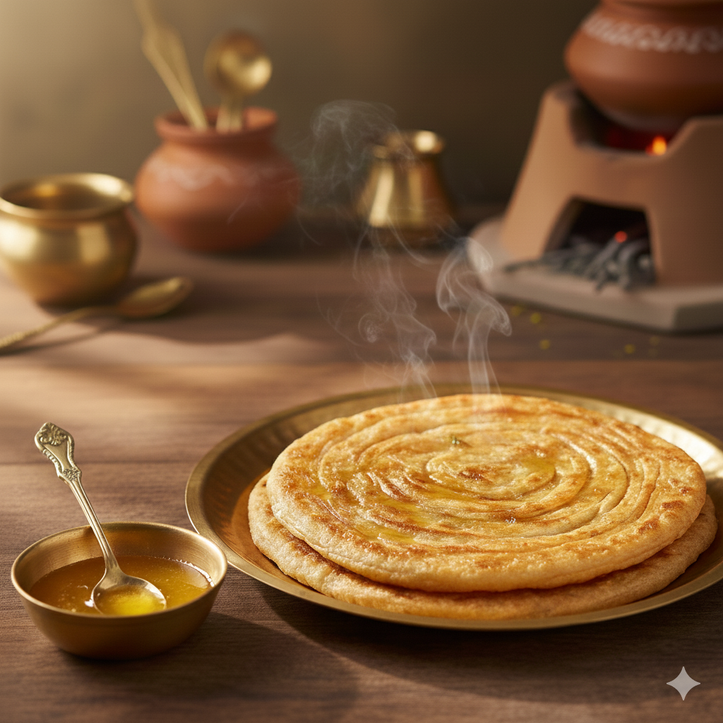 Ghee Paratha Recipe - Flaky, layered Indian flatbread made with A2 ghee for perfect breakfast