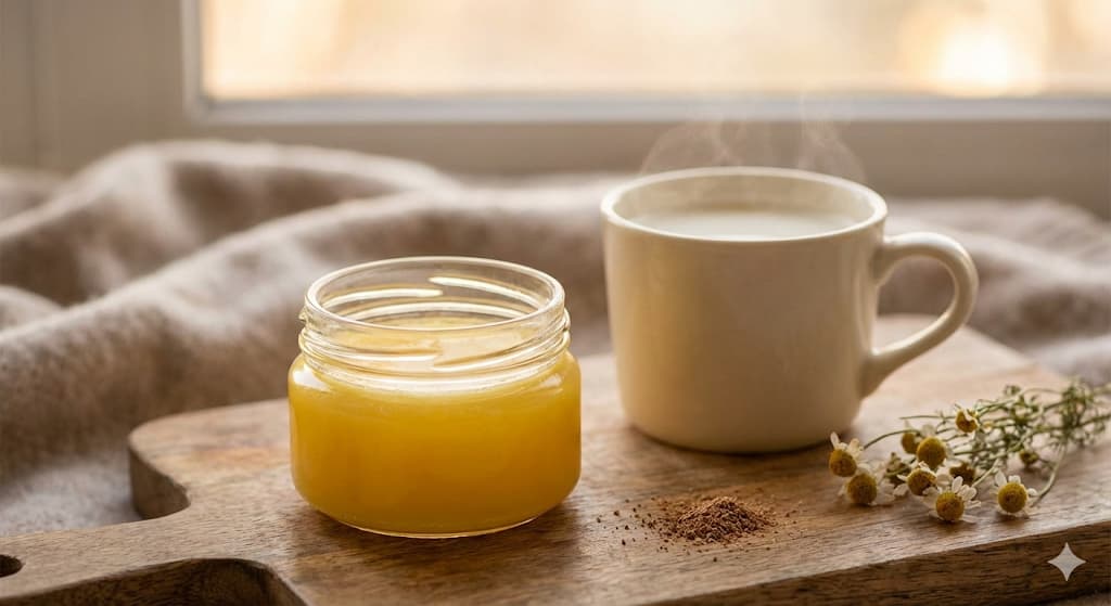 Ghee for anxiety, stress and sleep – golden A2 ghee with warm milk for nervous system support and calm