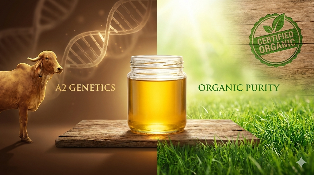 Comparison of A2 Cow Genetics vs Organic Farming Certification for Ghee