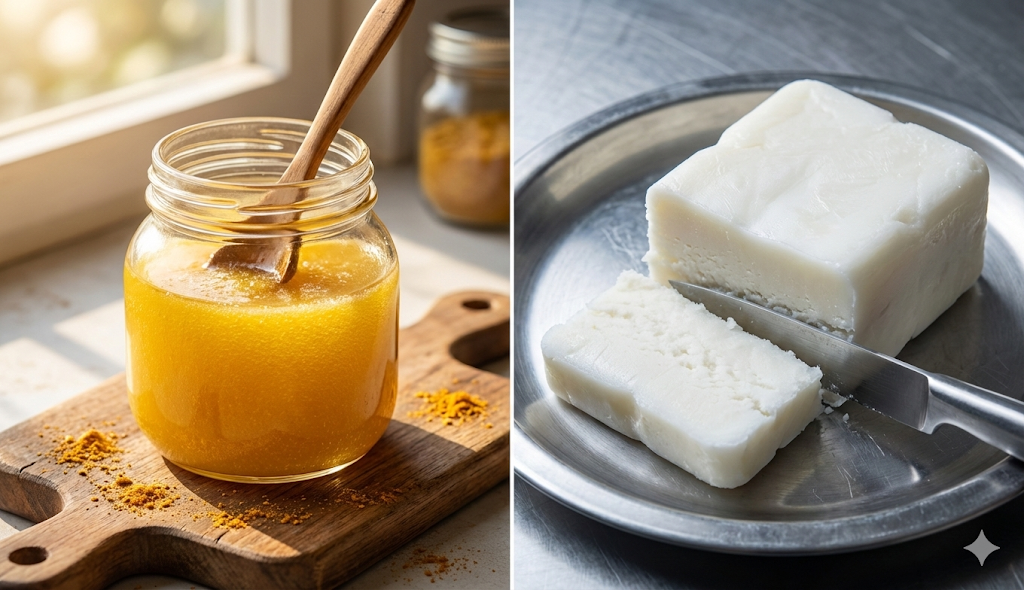 Pure Ghee vs Vanaspati Dalda Side by Side Comparison