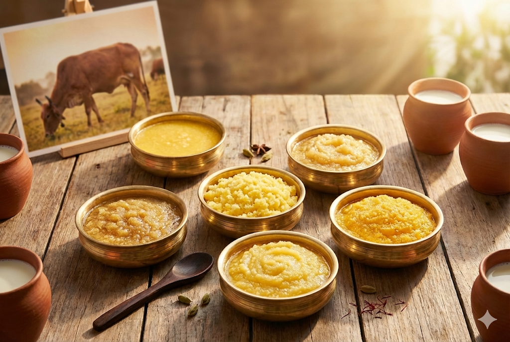 Best Cow Ghee Brands in India 2025 - Top 15 A2 ghee brands comparison showing golden ghee in brass bowls