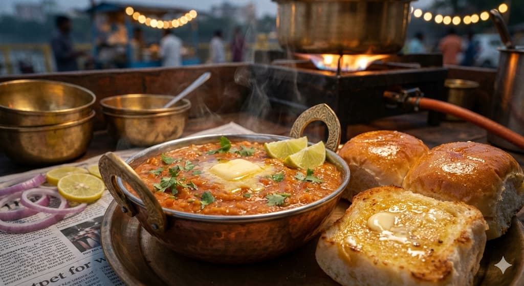 Pav Bhaji Recipe Mumbai Style with Ghee - Authentic Street Food in Copper Kadhai