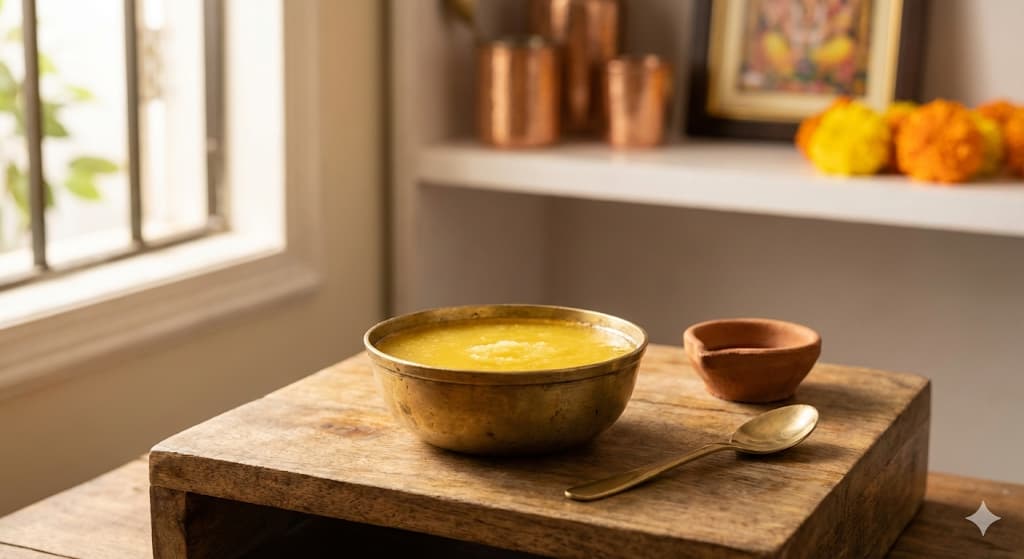 देसी घी के फायदे – शुद्ध गाय का घी पारंपरिक कटोरी में (Desi Ghee Benefits in Hindi – pure cow ghee in traditional bowl)