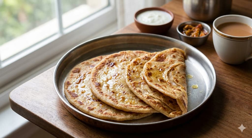 Ghee Paratha Recipe - Flaky, layered Indian flatbread made with A2 ghee for perfect breakfast