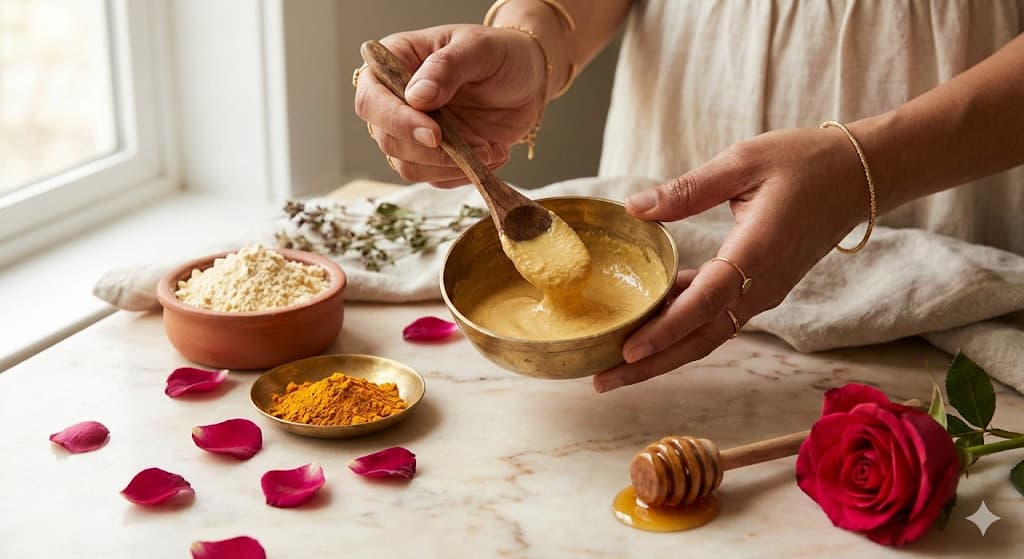 Ghee Face Pack DIY - Natural Ingredients Turmeric Besan Honey for Glowing Skin