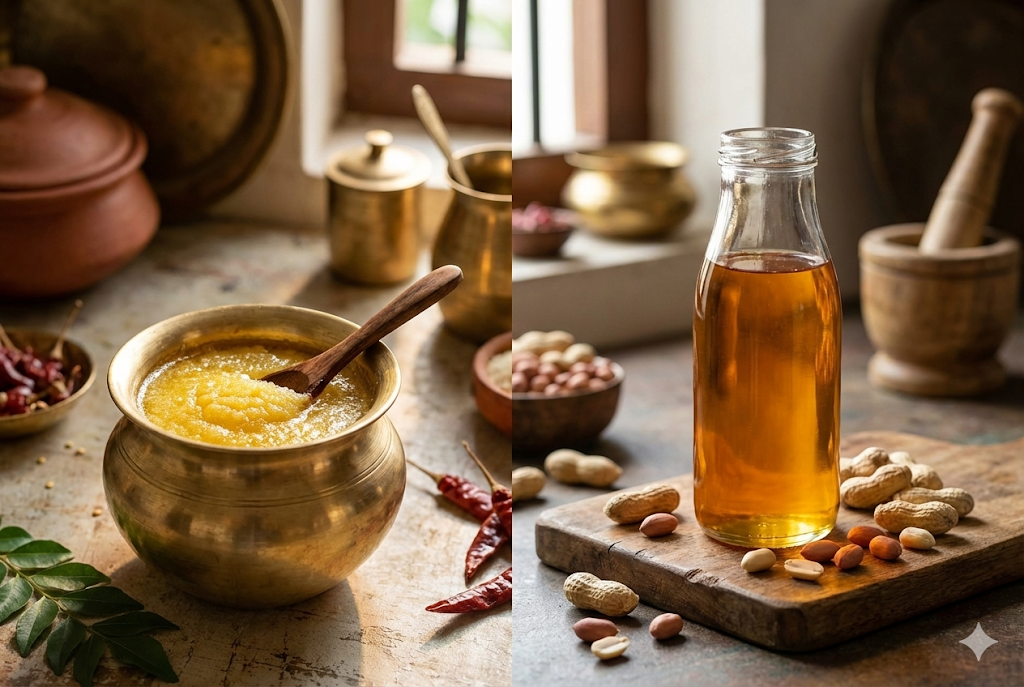 Ghee vs Groundnut Oil - Complete Health Comparison for Indian Cooking