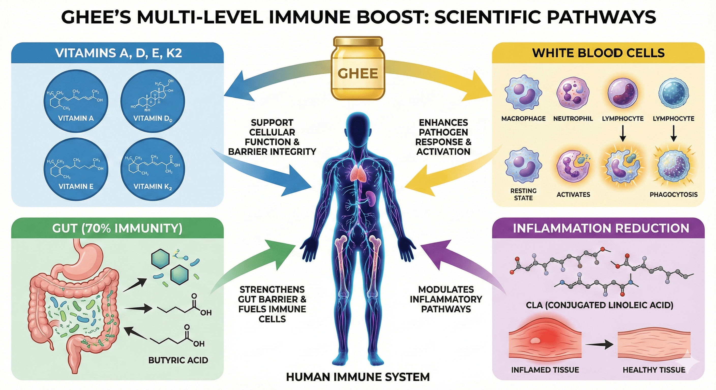 How Ghee Strengthens Immunity - Vitamins, Butyric Acid, and Gut Health Connection