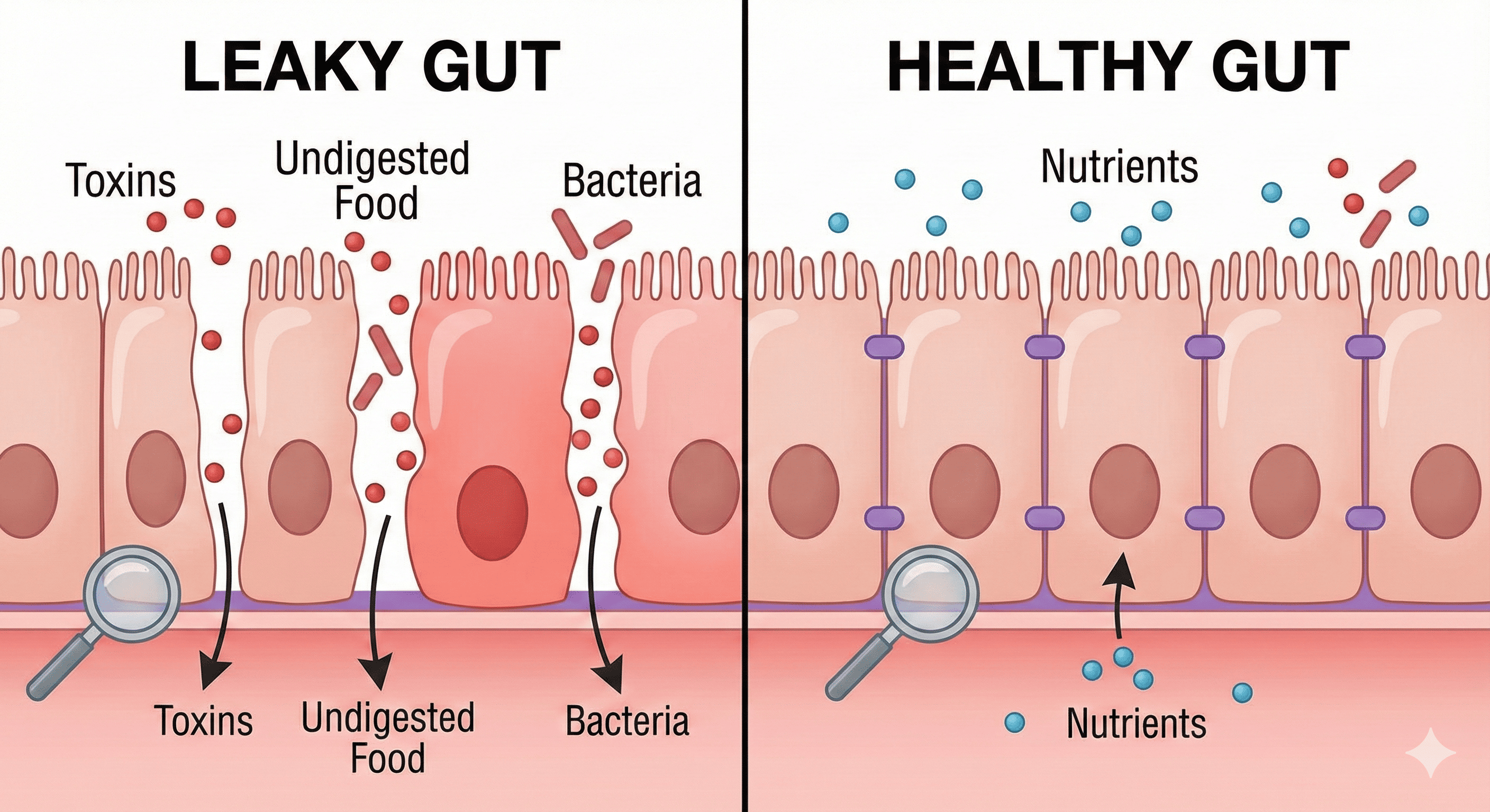Leaky Gut vs Healthy Gut Diagram