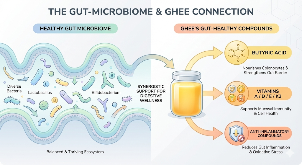 How Ghee Supports Gut Bacteria - butyric acid, vitamins, and bacterial diversity